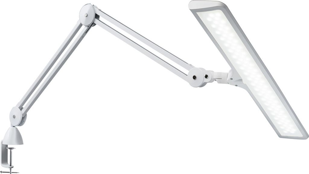 A white adjustable LED desk lamp with a clamp base, shown against a white background.