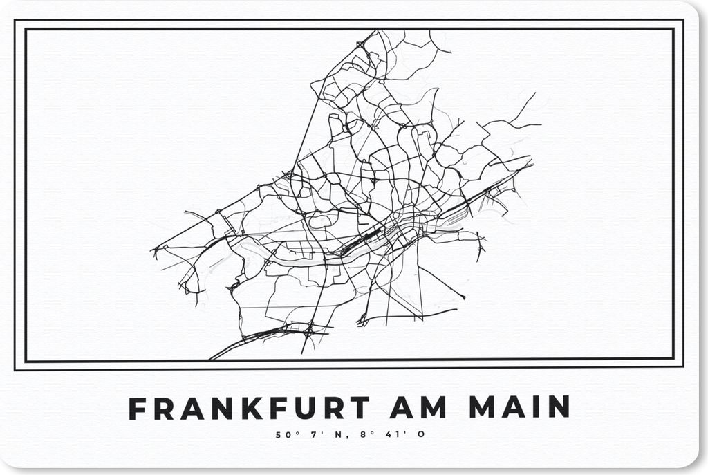 MuchoWow Schreibtischunterlage Deutschland - Frankfurt am Main - Stadtplan - Karte - Schwarz-weiß - Karte 60x40 cm - XXL Mauspad - Großes Mauspad