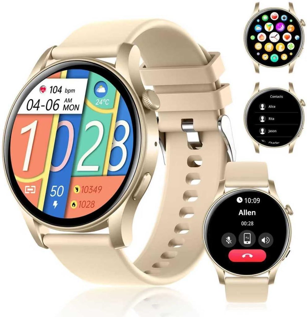 Smartwatch für Männer Frauen mit Bluetooth-Anruf,DIY-Zifferblatt, Herzfrequenz-/Schlafmonitor, 107+ Sportmodi, IP67wasserdicht, Android/iOS kompa...
