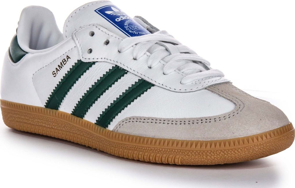 Adidas Samba OG 3 Stripes Retro Contrast 70s Herren Ledersneaker in Weiß Grün – 5 UK - 38 EU - 5.5 US / White Green