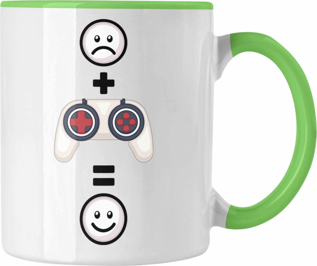 Trendation - Gamer Zocker Tasse Geschenk für Gamer Lustige Geschenkidee :( + Kontroller = :) Geburtstag (Grün)