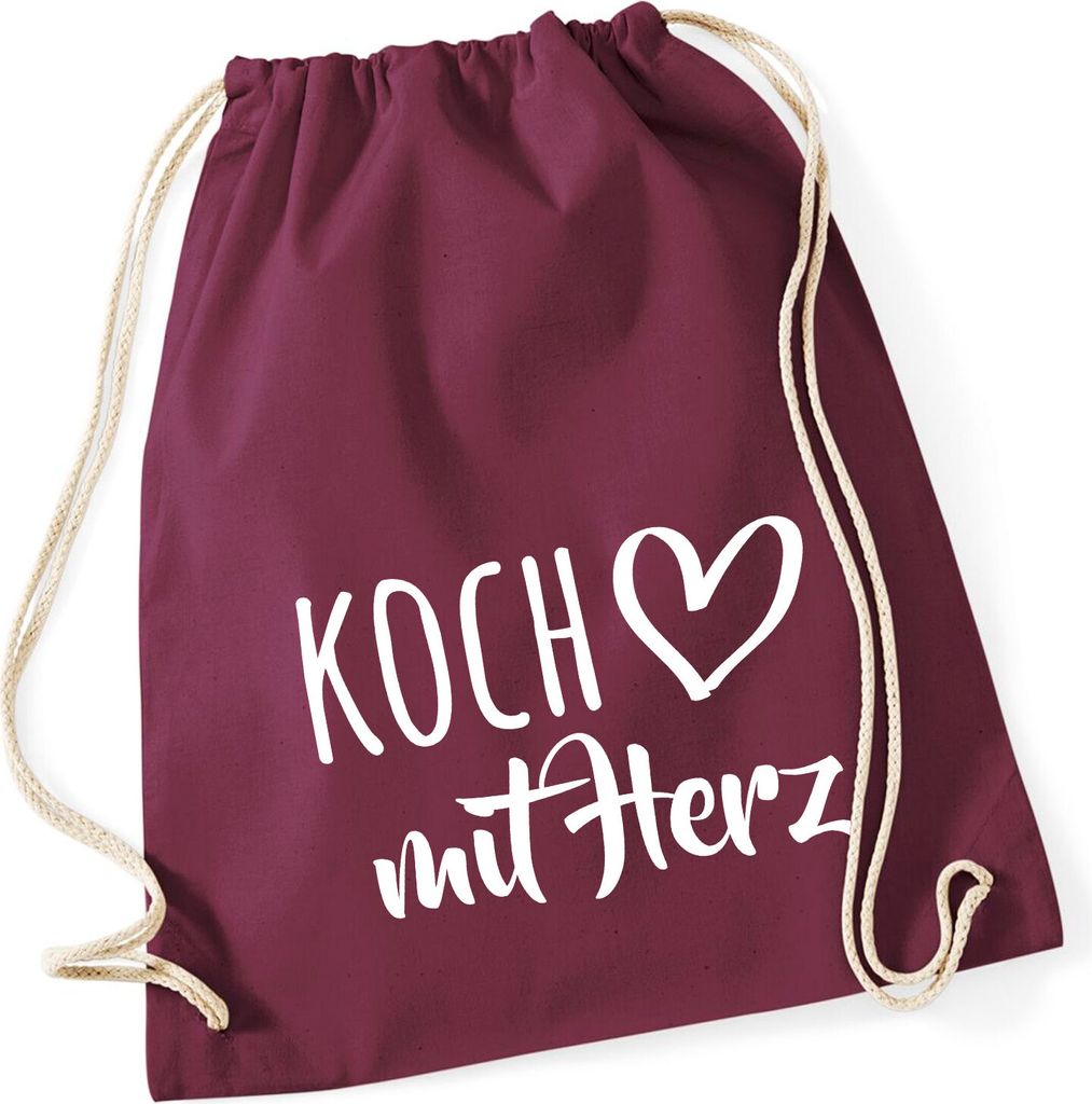 Huuraa Turnbeutel Koch mit Herz 12 Liter Burgundy Baumwolle Rucksack Geschenkidee