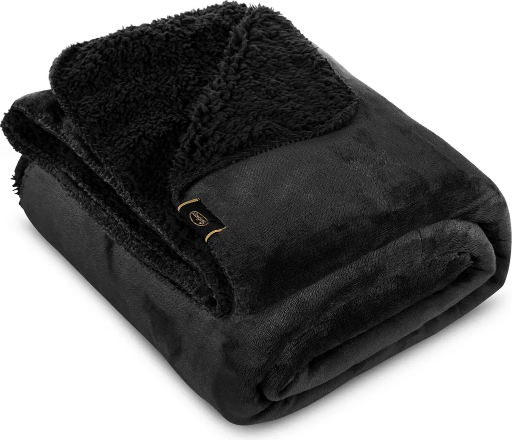 Couverture canapé TEDY noire 150x200 - Plaid texture bouclée douce