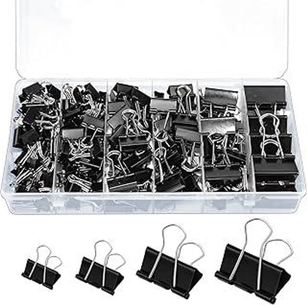 110 Stück Metall Büroklammern,Foldback Klammern 15mm,19mm,25mm,32mm Schwarz Metallklammern Paper Clips für Büro, Schule, Familie