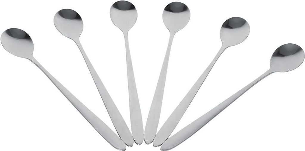 6-teiliges Set stilvoller Edelstahl-Löffel mit langem Griff für Latte Macchiato, Eiscreme, Eisbecher, Kaffee, Suppe und mehr (Teelöffel) – Neu