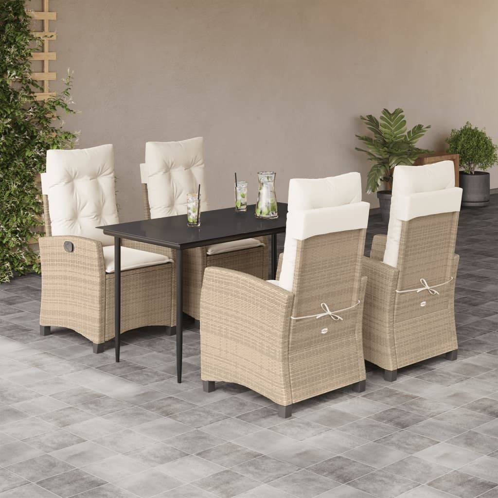 Maison Exclusive - 5-tlg. Garten-Essgruppe mit Kissen Beige Poly Rattan