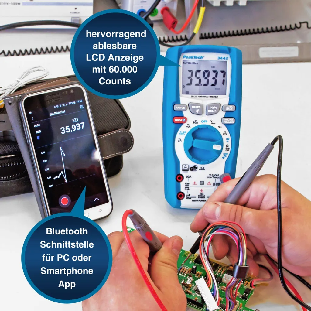 Multimètre numérique professionnel Bluetooth PeakTech P 3442 TrueRMS AC DC - 9