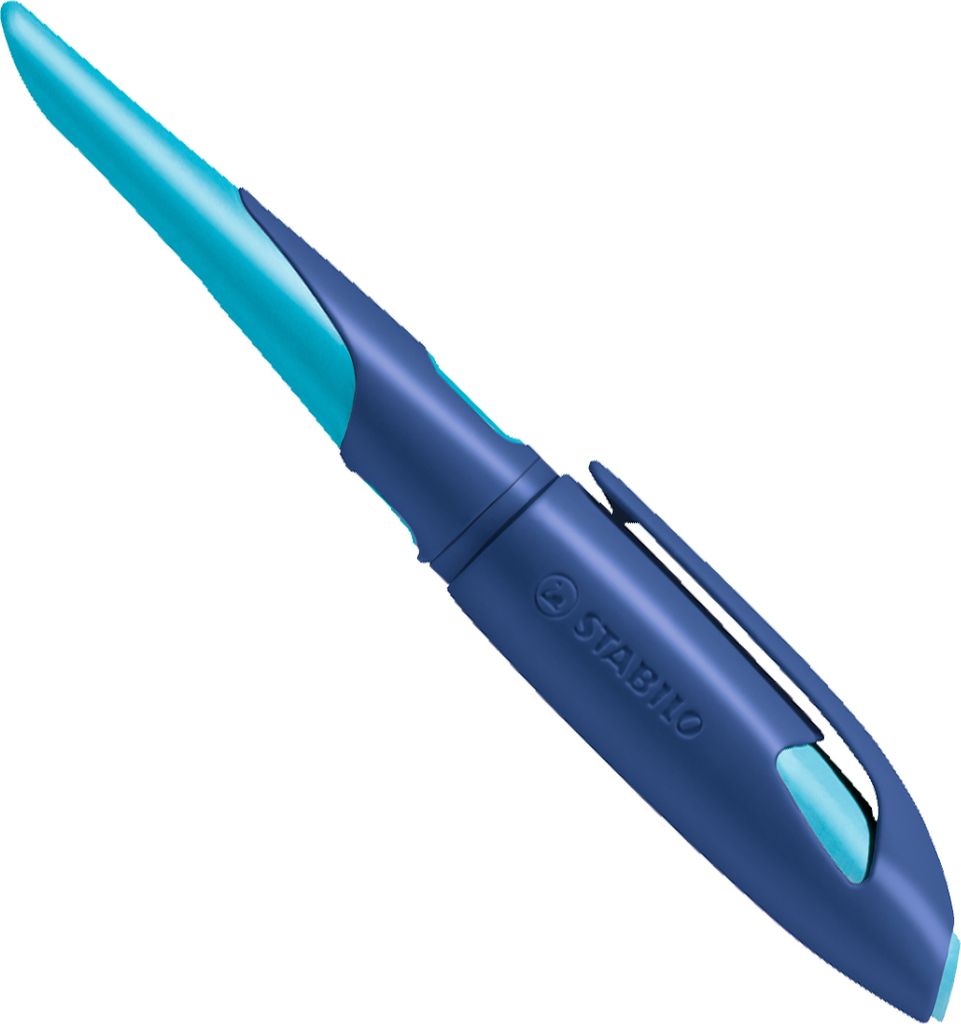 Ergonomischer Schulfüller für Linkshänder mit Anfänger-Feder A - STABILO EASYbirdy in mitternachtsblau/azur - Einzelstift - inklusive Patrone
