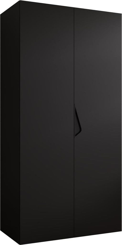 MEBLE KRYSPOL Schrank 100x202x52 cm mit Kleiderstange, 2xTür, SANDI, Schwarz, Griff Schwarz