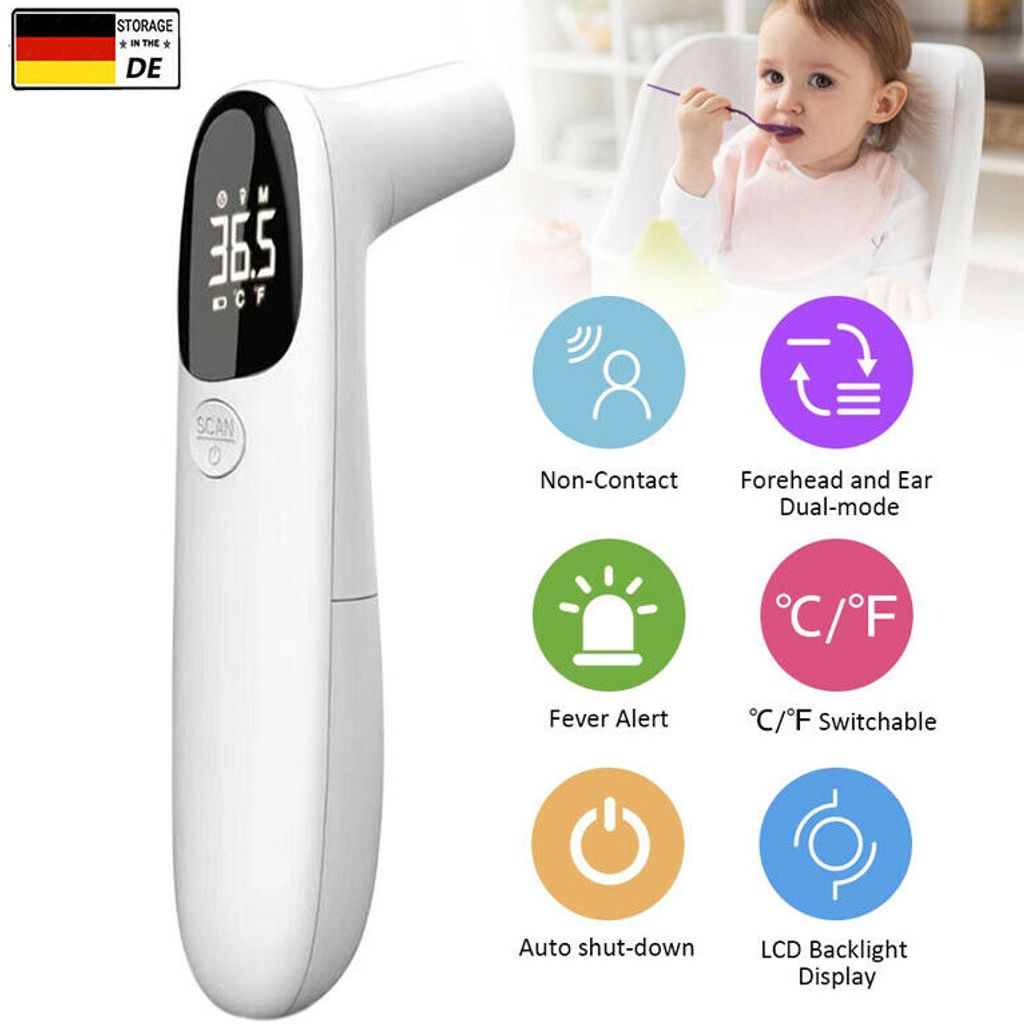 Digital Infrarot LCD Stirnthermometer Kontaktlos Baby Kinder Fieberthermometer 