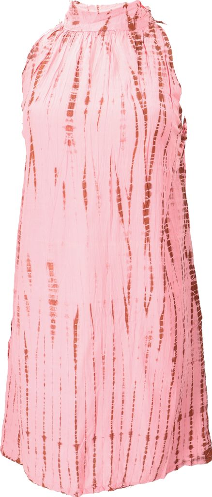 Minikleid Boho Chic, Luftiges Weites High Nack Minikleid, Batikkleid - Rosa, Damen, Pink, Viskose, Kleider
