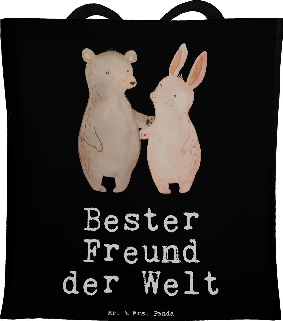 Mr. & Mrs. Panda Uni Tasche Hase Bester Freund der Welt - Schwarz - Geschenk, Bro, Tote Bag, Einkaufstasche, Shopping, Love, Partner, Geschenkidee,...