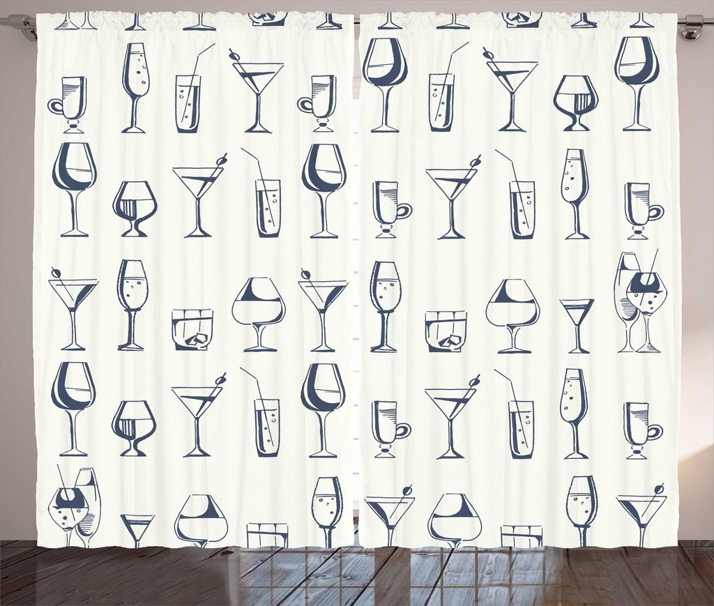 ABAKUHAUS Getränk Rustikaler Gardine, Alkohol Getränke Cocktails, Schlafzimmer Kräuselband Vorhang mit Schlaufen und Haken, 280 x 175 cm, Dunkel...