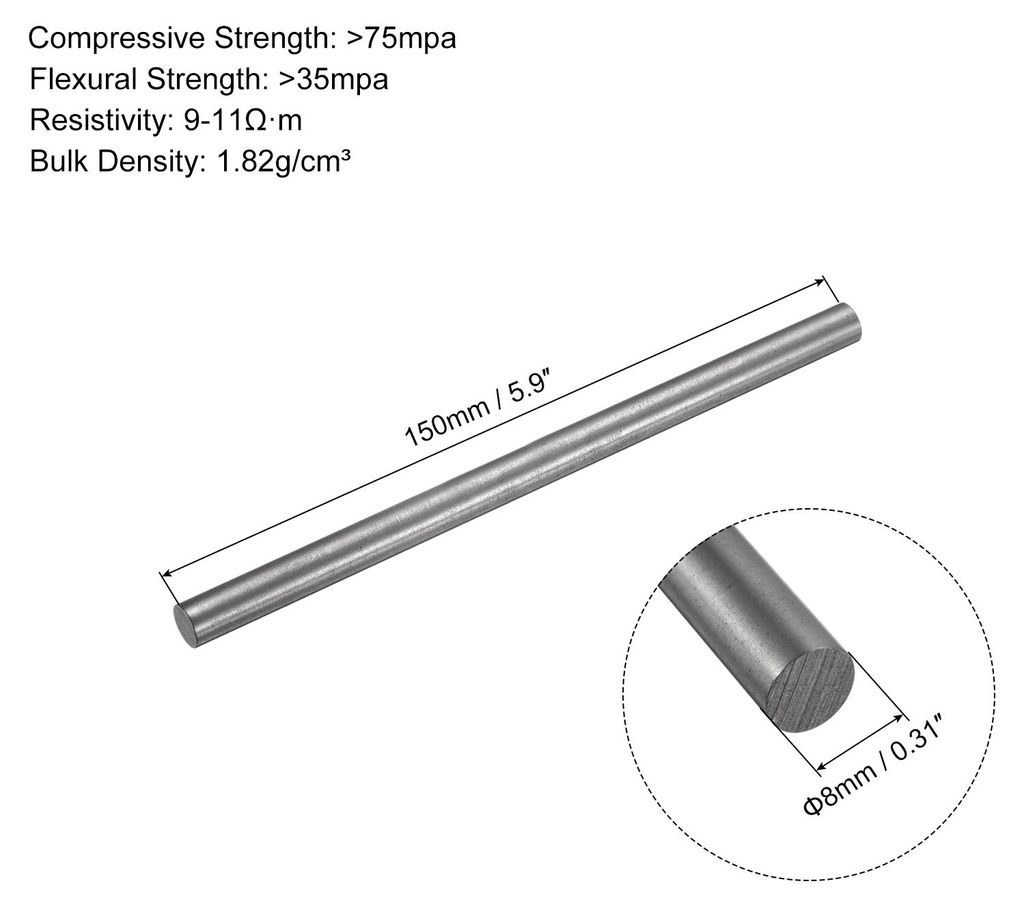 Pack von 2 150x8mm Graphitstab Graphitrohr Rš¹hrstab Zylinderstab Kohlestab Schwarz fš¹r Schmelzen Gie?en Elektroden Tiegel