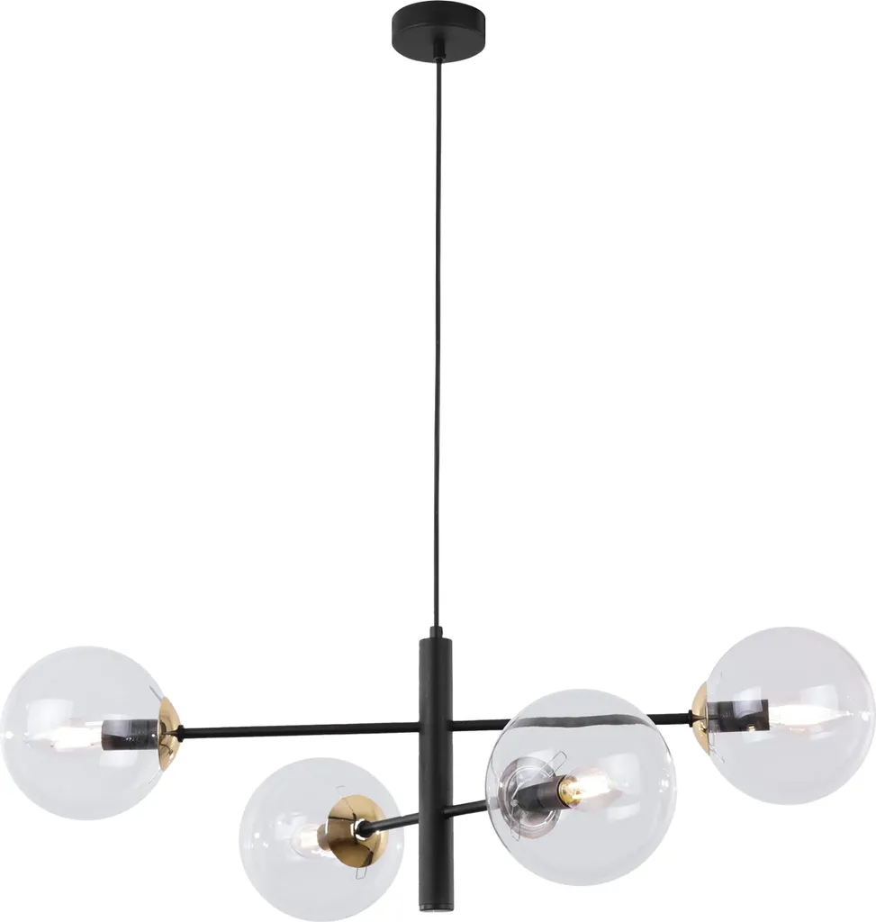 Lampe à suspendre Vicenza noir et or 4 flammes E14 abat-jour en verre