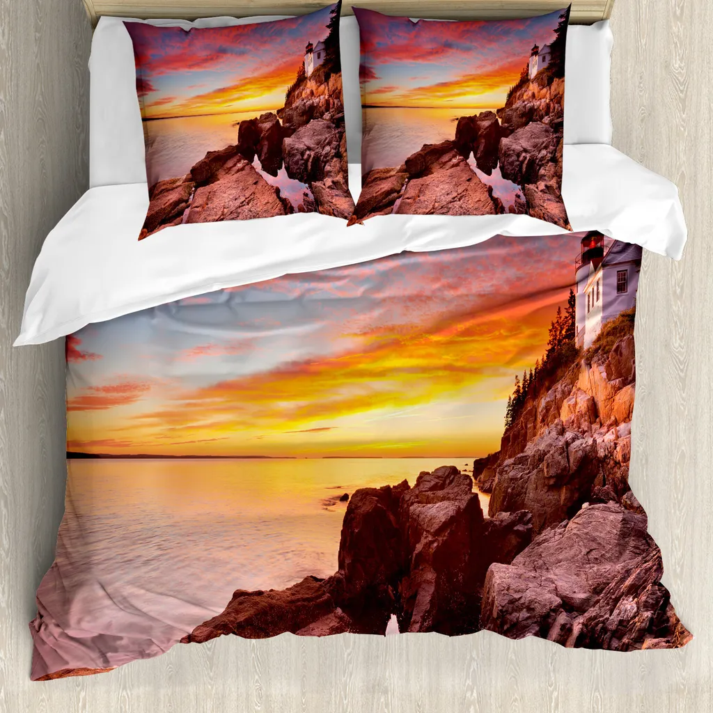 ABAKUHAUS Nationalparks Copripiumino, Harbor Sea Shore Sky, antiacaro, adatto a chi soffre di allergie, con federe, 155 cm x 220 cm - 80 x 80 cm, multicolore