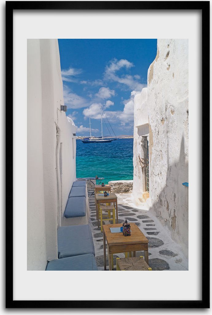 Bild - Bilderrahmen - 40 cm x 60 cm - MDF - Rahmen - Wandkunst - Griechische Straßen