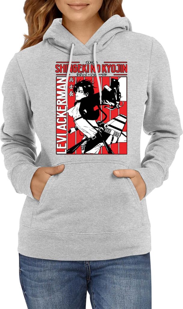 Damen Kapuzenpullover Japan Manga Anime Comics Attack Anime On Titan Levi Ackerman, Lady M / Grau