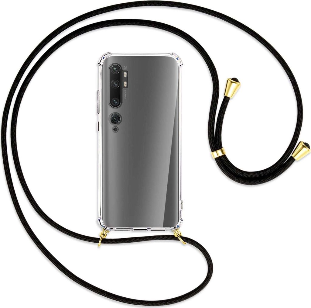 Handykette Backcover-Schutzhülle mit Band (Metall goldfarben) für Xiaomi Mi Note 10 (Pro) - schwarz