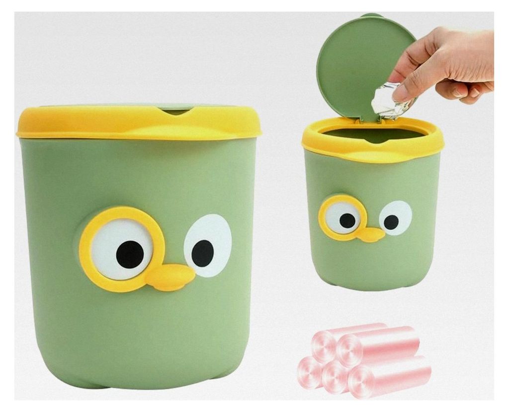 Mini-Mülleimer Karikatur, kleiner Mülleimer mit Deckel, Abfalleimer mit 5 Rollen für Küche, Schlafzimmer, Büro und Autos
