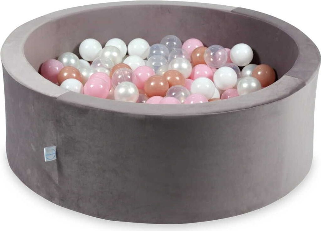 Bällebad 90x30 Samt lila – Mit 200 Bällen / transparent, weiß, perlmutt, babyrosa, roségold