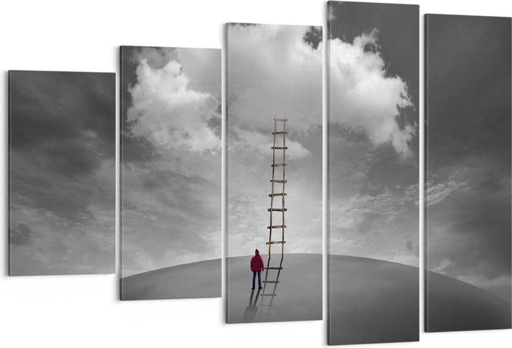Bild auf Leinwand - Leinwandbild - 5 Teile - Symbol Leiter Himmel - 150x100cm - Wand Bild - Wanddeko - Wandbilder - Leinwanddruck - Bilder - Wandde...