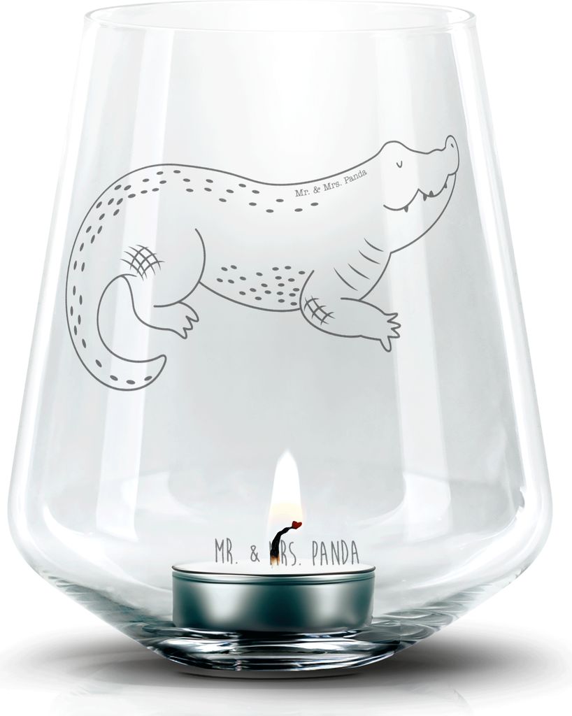 Mr. & Mrs. Panda Kerzenhalter Krokodil - Transparent - Geschenk, Laterne, Reiselust, Meer, Beste Freundin, Lieblingsmensch, Krokodile, Deko Windlic...