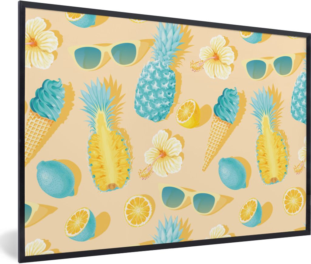 MuchoWow Gerahmtes Poster Sommer - Muster - Gelb 30x20 cm - Poster mit Schwarzem Bilderrahmen Wandposter Rahmen Foto Bilder - Kunstdruck - Bild-P...