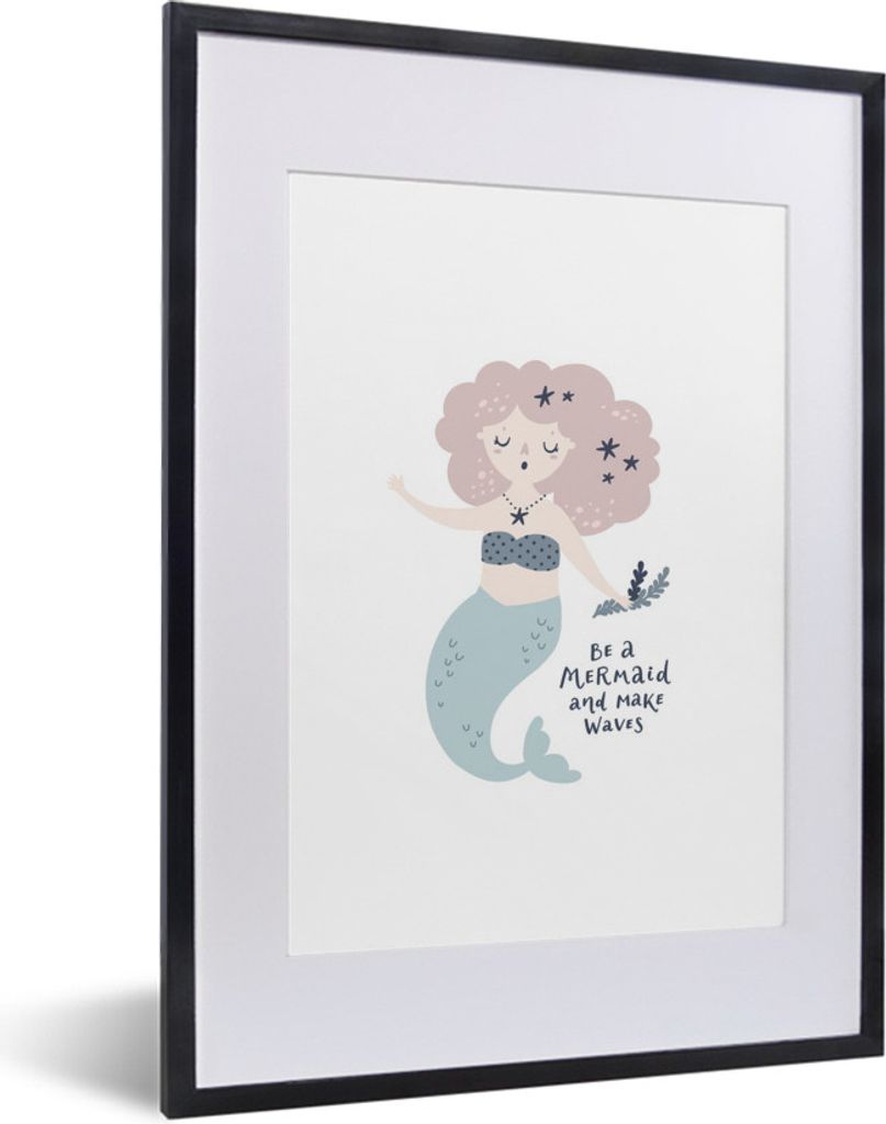 MuchoWow MuchoWow Gerahmtes Poster Meerjungfrau - Zitat - Kinder - Rosa - Mädchen - Baby 30x40 cm - Poster mit zchwarzem Bilderrahmen - Wandpo...