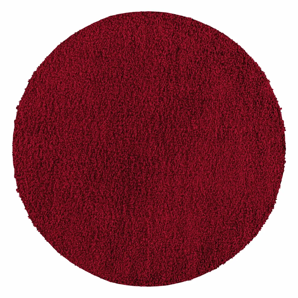 Tapis de Salon Rond Rouge Moelleux 80cm - Texture Shaggy Haute Densité