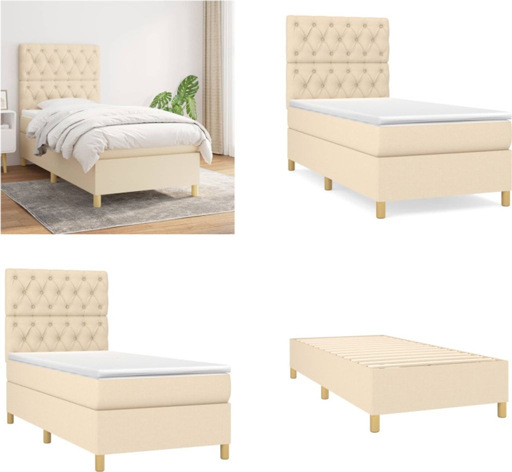 vidaXL Boxspringbett mit Matratze Creme 80x200 cm Stoff - Boxspringbett - Boxspringbetten - Bett - Schlafzimmermöbel