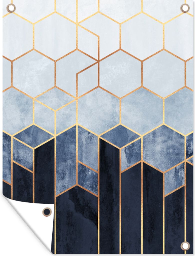 MuchoWow 60x80 cm Outdoor-Poster Gartendeko Sichtschutz Garten Poster für den Garten Sechseck - Gold - Schablonen