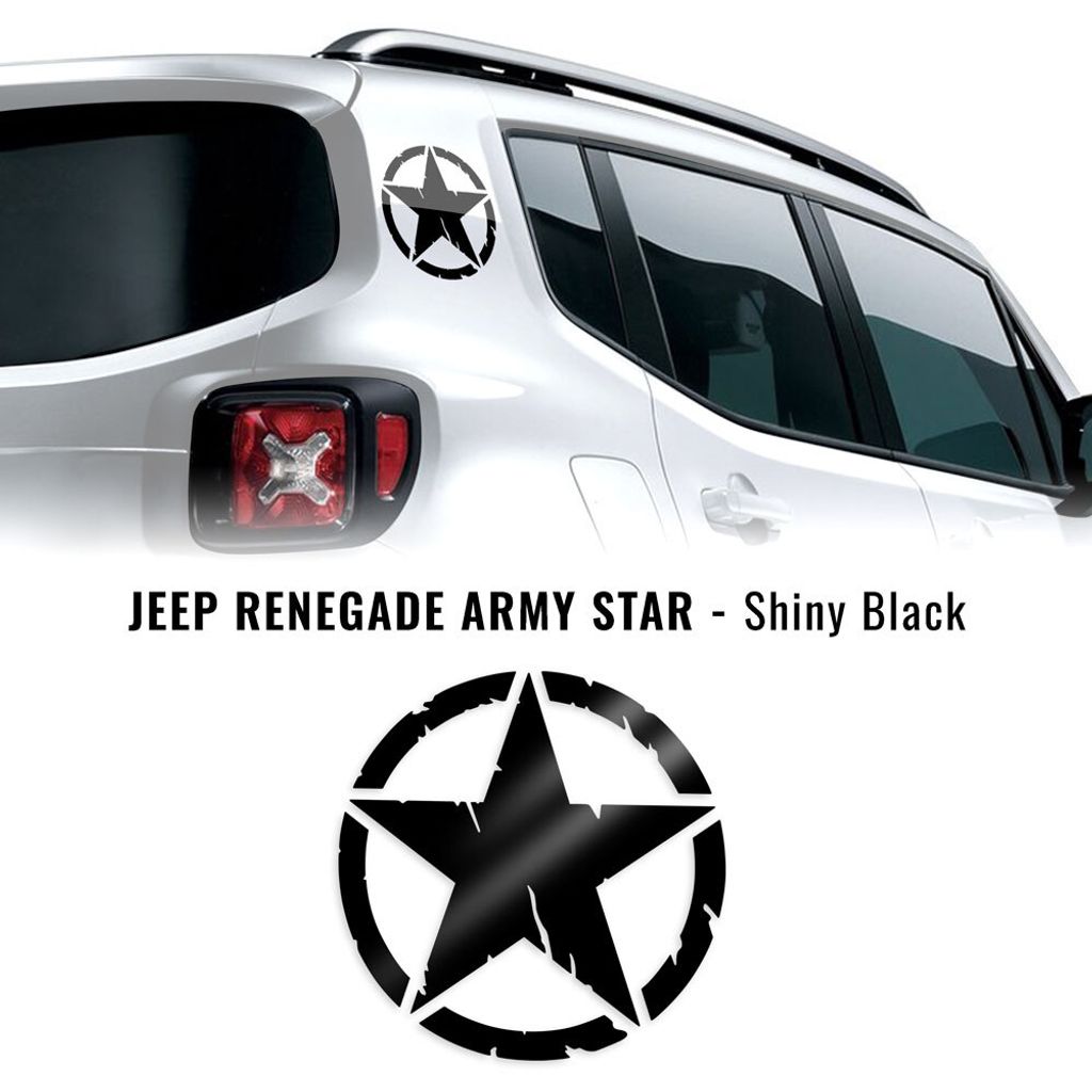 Aufkleber Stern Army Militare für Jeep Renegade, Diam 20 cm, Schwarz glänzend, 2 Stück