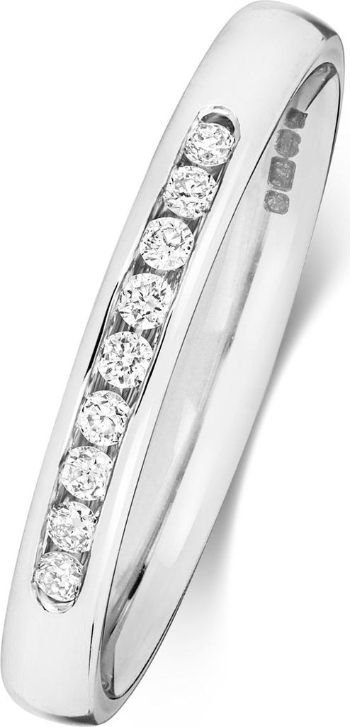18 Karat (750) Weißgold Halb Eternity Diamant Trauring/Ehering/Hochzeitsring Brillant-Schliff 0.12 Karat G - SI1, 53 (16.9); TRS1879018KWRSM