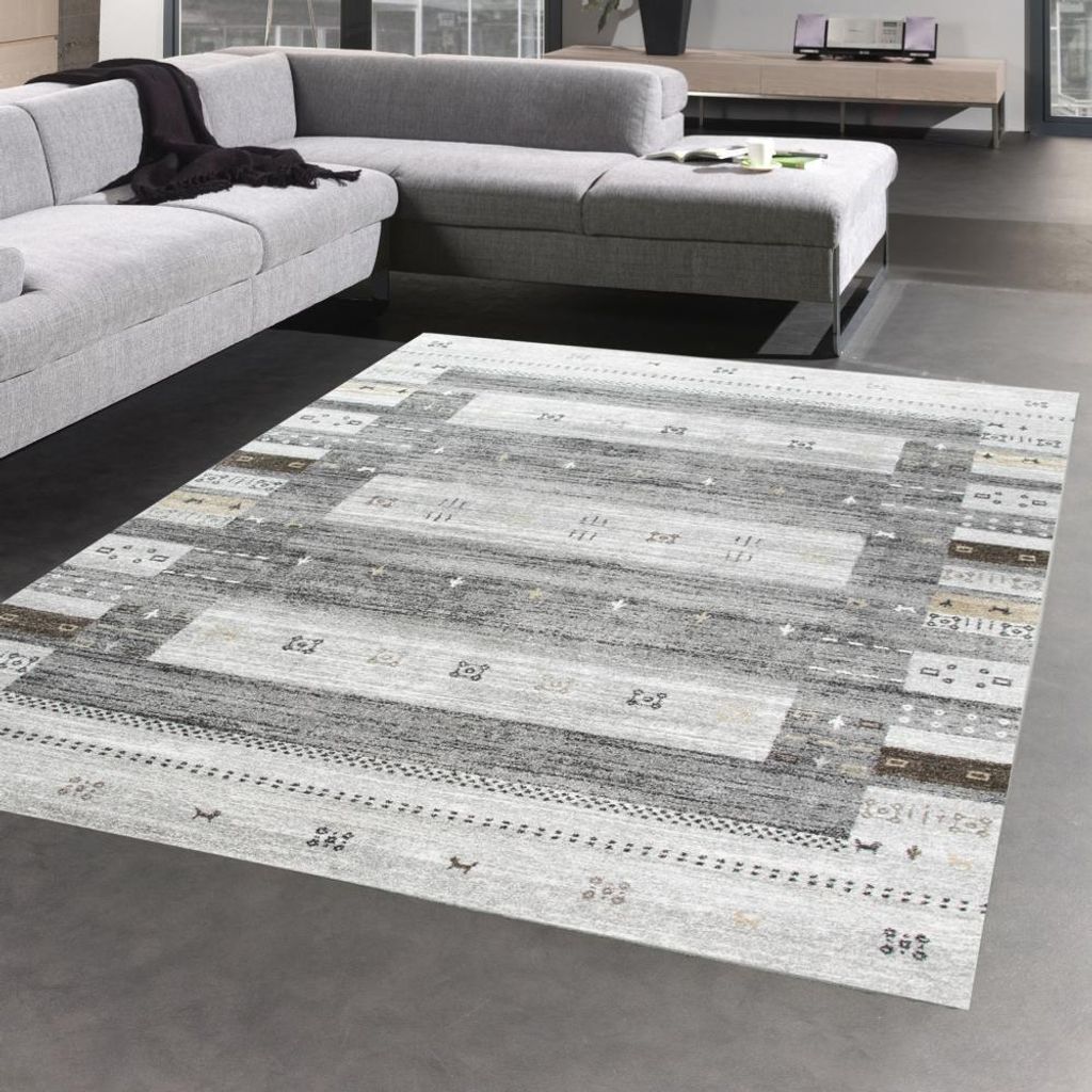 Orientteppich Design Kelim mit Ornamenten in Grau Größe - 80x150 cm