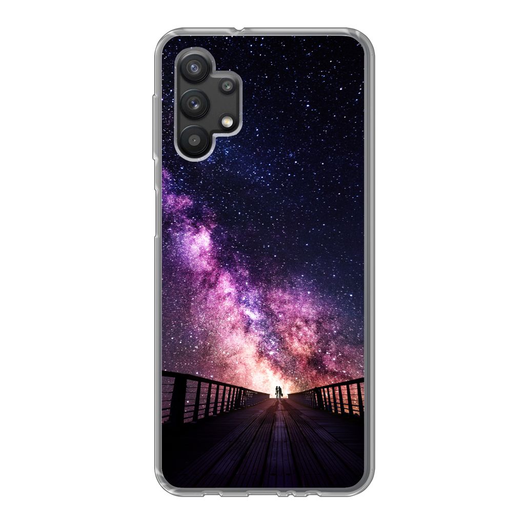 MuchoWow Handyhülle Schutzhülle Hülle für Samsung Galaxy A32 5G Universum - Galaxie - Lila - Jungen - Mädchen - Kinder Silikon Softcase Hand...