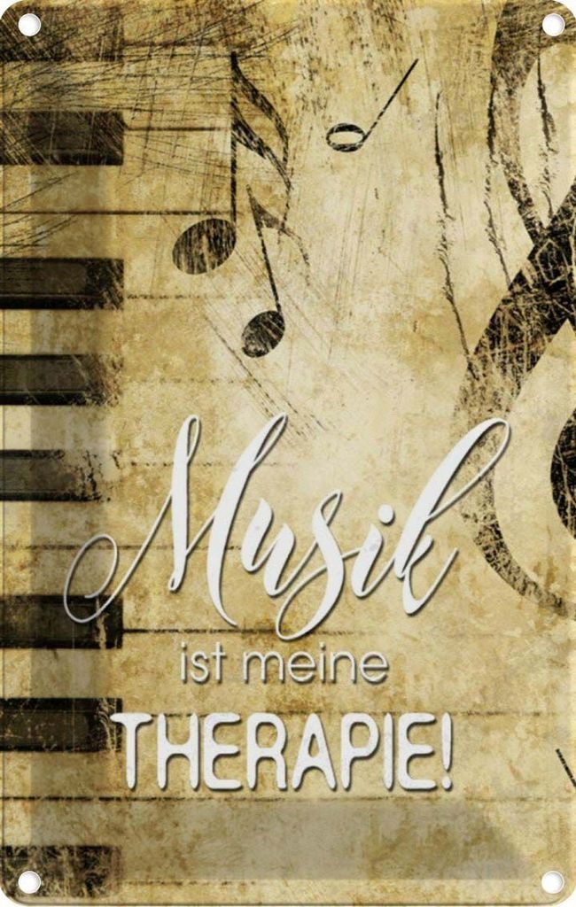 vianmo Blechschild 18x12 cm Musik ist meine Therapie Spruch Zitat