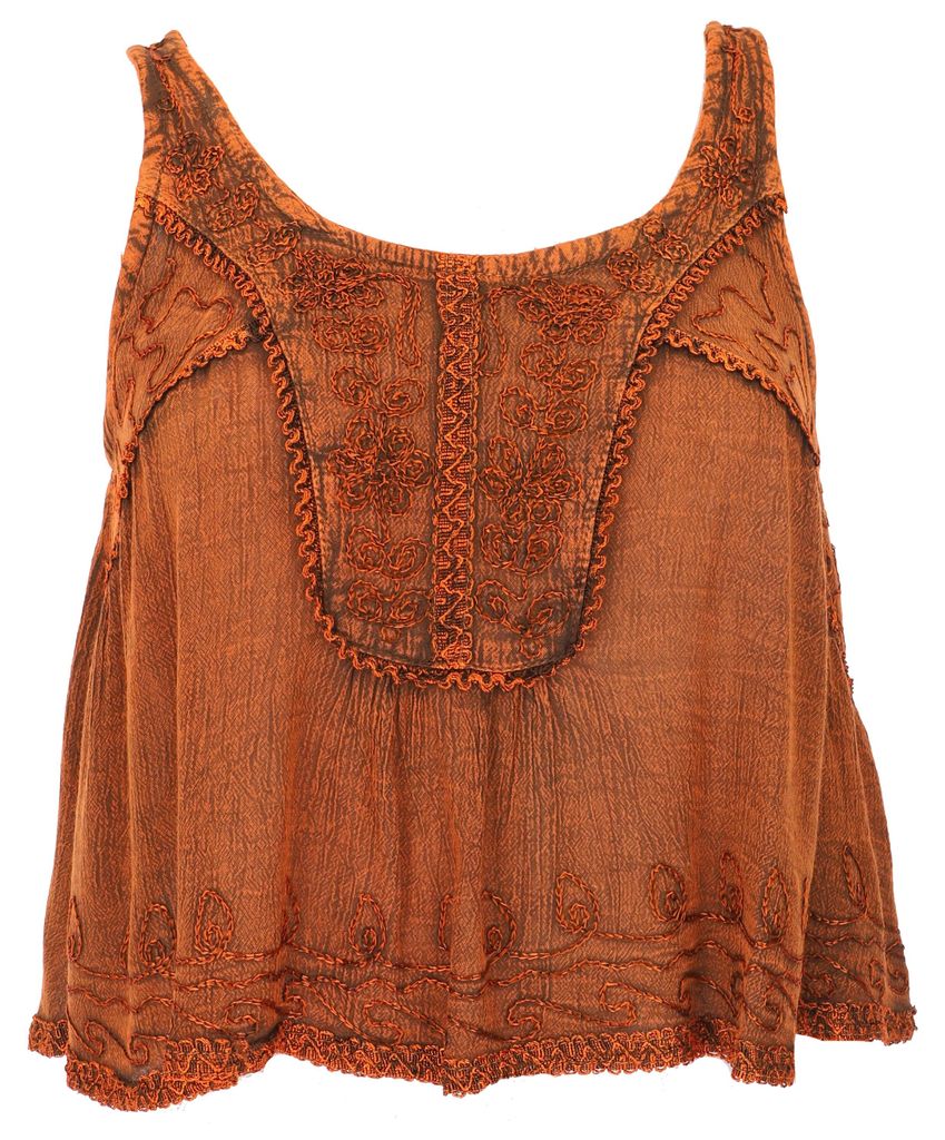 Besticktes Top Boho Chic, Kurzes Lockeres Sommertop - Braun, Damen, Viskose, Tops & T-Shirts