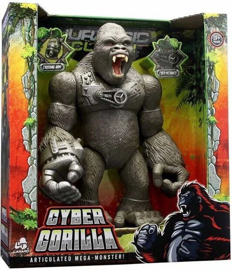 A toy gorilla in its retail packaging.