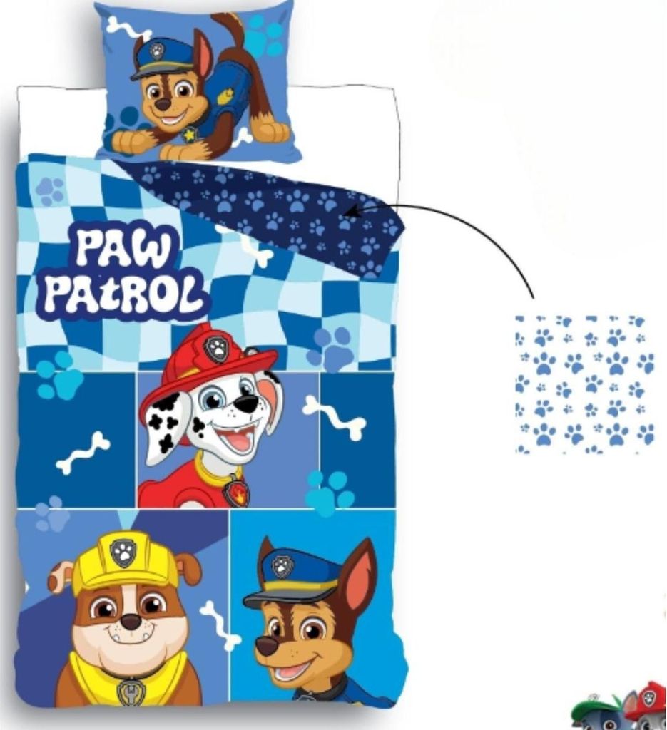 Paw Patrol Bettbezug 135x200 cm & Kopfkissenbezug 80x80 cm – Aus 100% Baumwolle für Kinder Blau