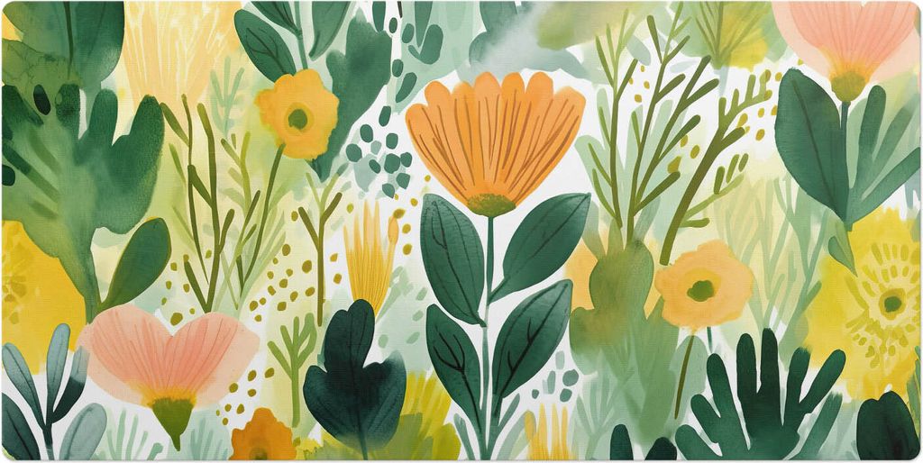 Blumenwiese In Aquarell– Schreibtischunterlage – Schreibtisch Tischunterlage – 90x45 cm – Unterlage Groß Schreibtischmatte