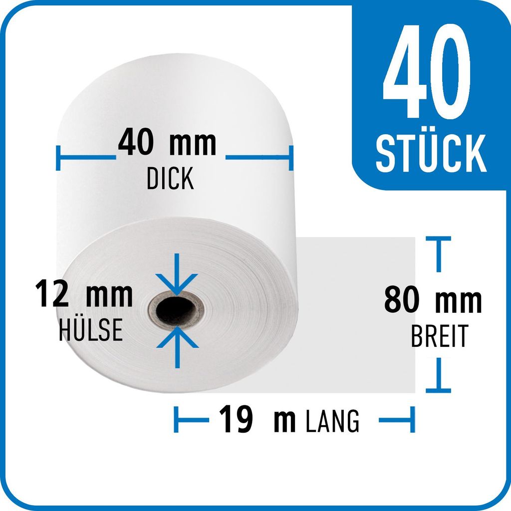 Thermorolle 80 mm x 40 mm x 12 mm x 19 m | VPE 40 Rollen Produktbild 
