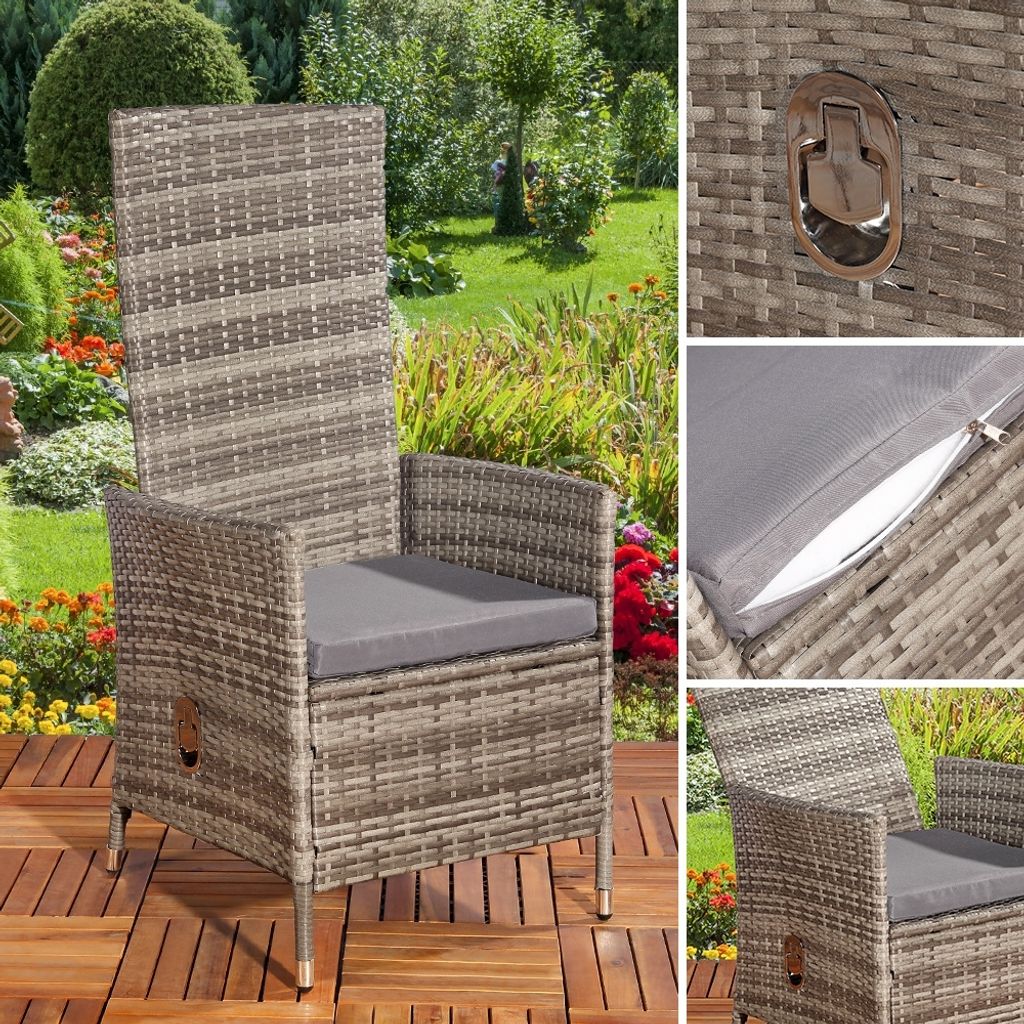 Verstellbarer Garten Relaxsessel Grau Polyrattan Gartenmöbel Balkon Sitzmöbel