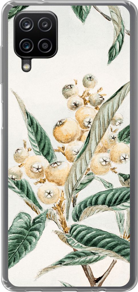 MuchoWow Handyhülle Schutzhülle Hülle für Telefoonhoesje Samsung Galaxy A12 Blätter - Beere - Japanisch - Design Silikon Softcase Handy Hül...