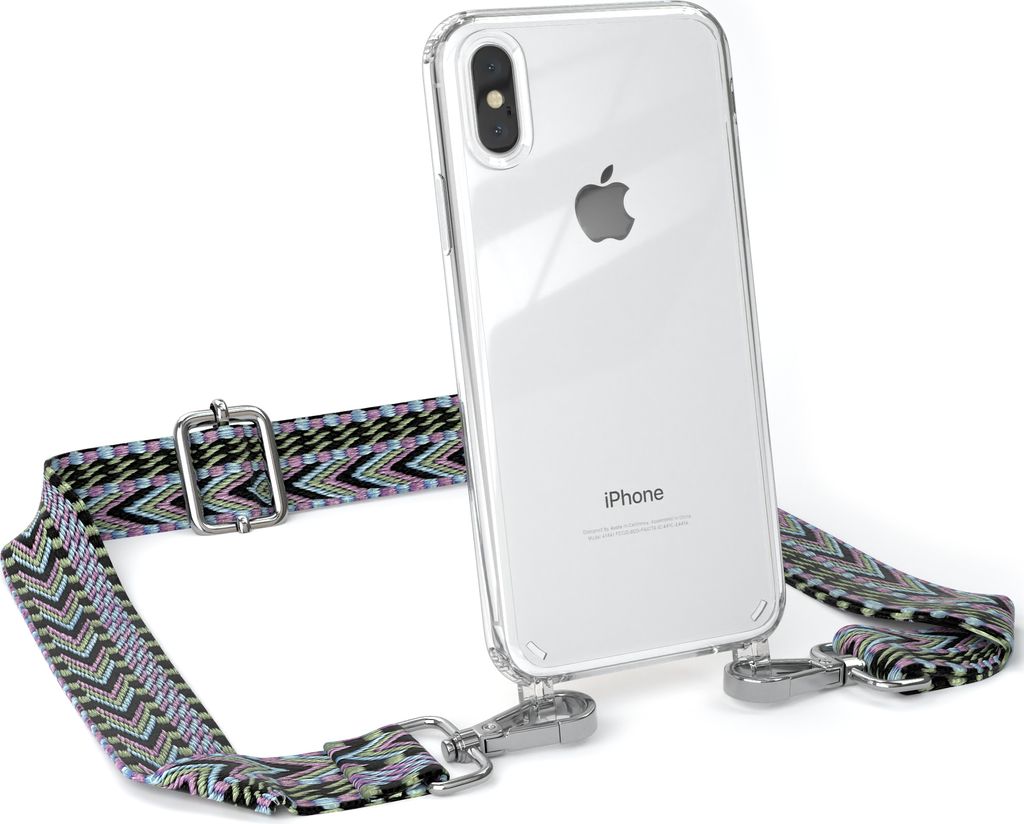 EAZY CASE Handykette - Verstellbarer Trageriemen kompatibel mit Apple iPhone XS Max, Handykordel mit transparenter Silikon-Hülle, Band in Lila