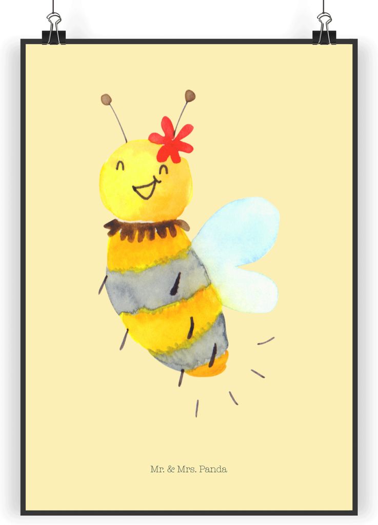 Mr. & Mrs. Panda Bild Biene Blume DIN A5 - Gelb Pastell - Geschenk, kunstdruck poster, Plakat, drucke, wanddeko, Wandbild