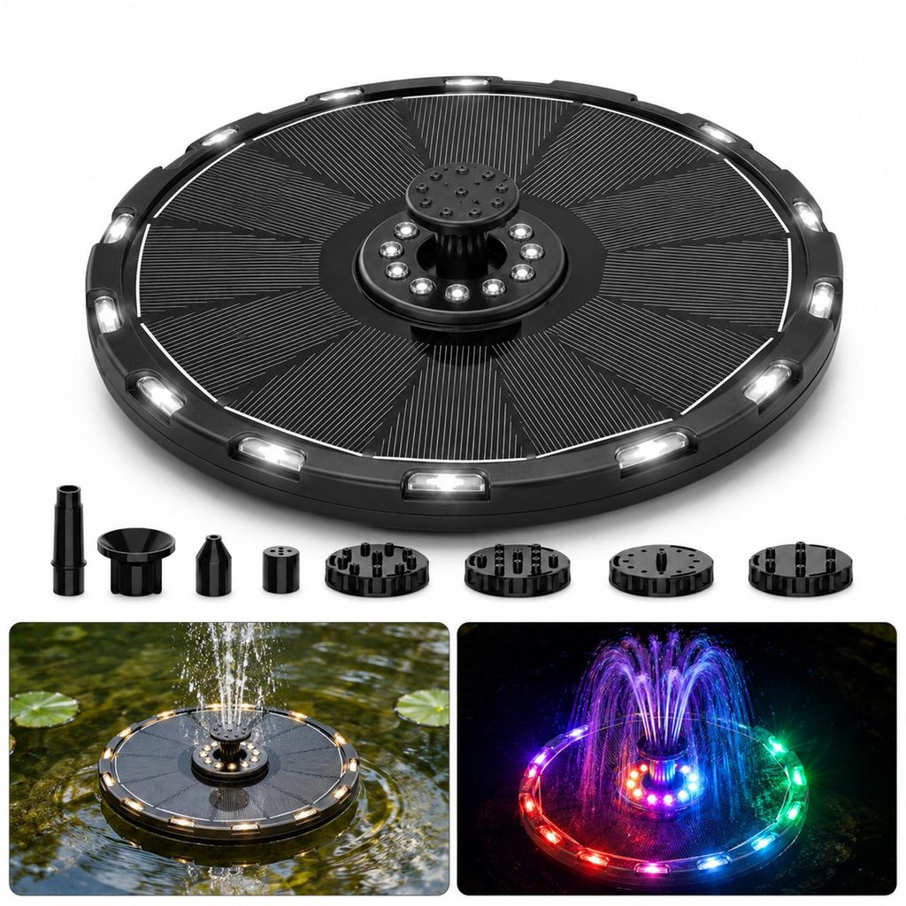 Solar Springbrunnen mit LED Licht 3,5W, Schwimmende Solar Produktbild 