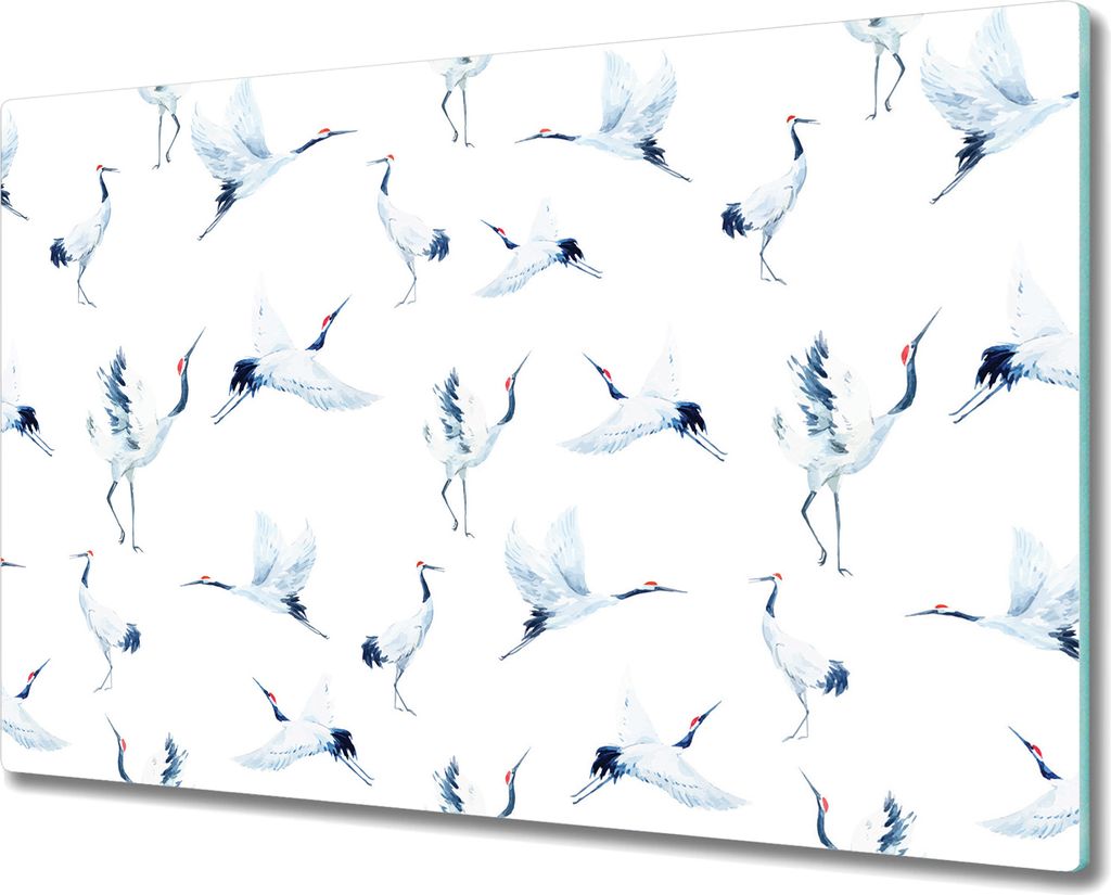 Herd-Abdeckplatte Glas Schneidebrett Ceranfeld-Abdeckung - 80x52 cm - Aquarell Kraniche