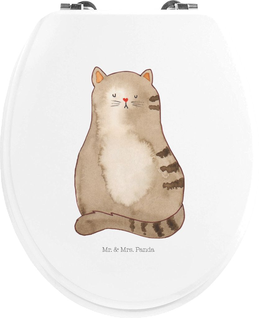 Mr. & Mrs. Panda WC Brille Katze Sitzen - Weiß - Geschenk, Toilettendeckel, Cats, Klo-Deckel, motiv sitz, Herz, Cat, WC-Sitz, Holz Klobrille, Liebe