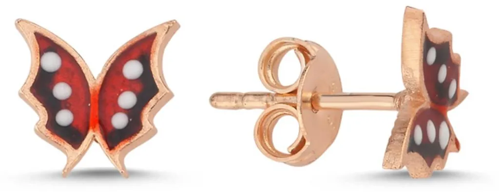Boucles d'oreilles papillon argent 925 anti-allergie émail rouge